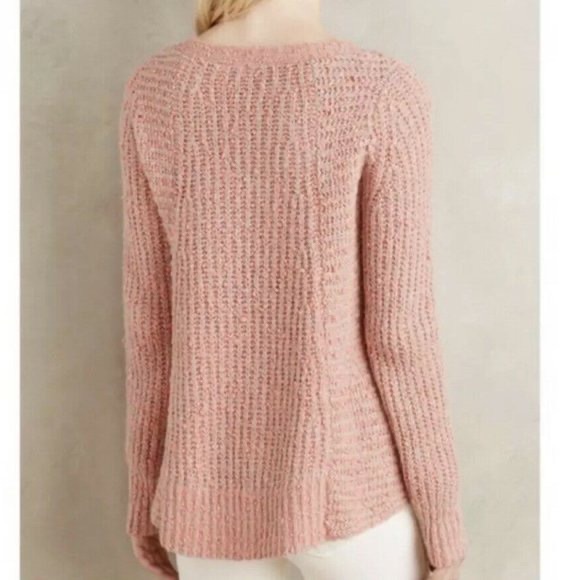 Anthropologie Moth Pullover Swing Sweater Pink Gray V-Neck Knit Size S - Picture 2 of 10